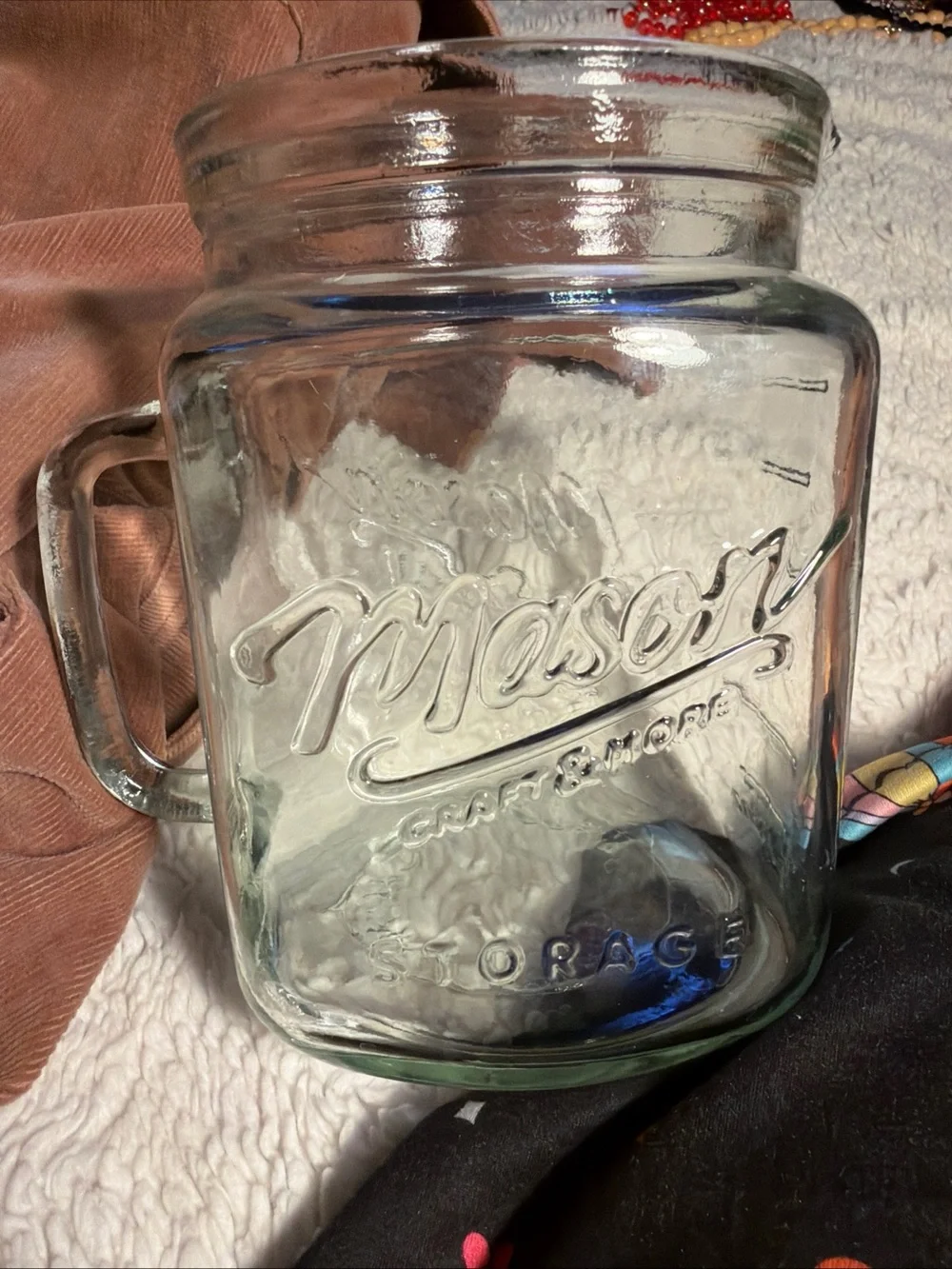 68oz 2L Vtg looking Retro Mason Clear Glass Storage Jar with Handle - Clear